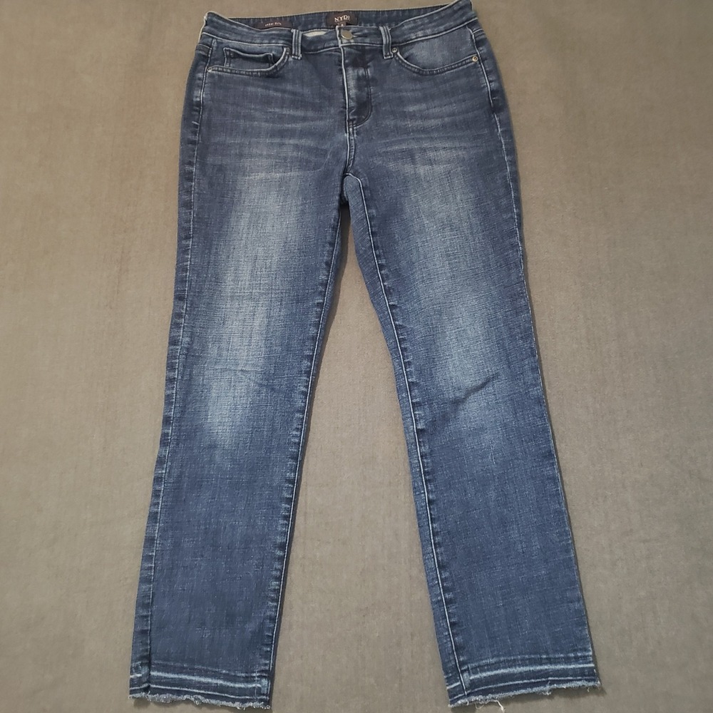 NYDJ Sheri Slim‎ Jeans Womens 6 Blue Lift Tuck Released Raw Hem Denim Pants